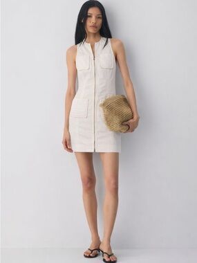 Tory Burch Patti Dress in White Stretch Cotton Gold Hardware Sleeveless Size 8
